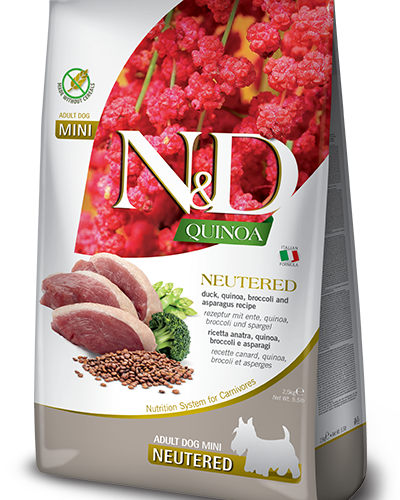 Farmina N&D Dog Grain Free Quinoa Neutered Adult Mini Anatra, Broccoli e Asparagi 2,5 Kg