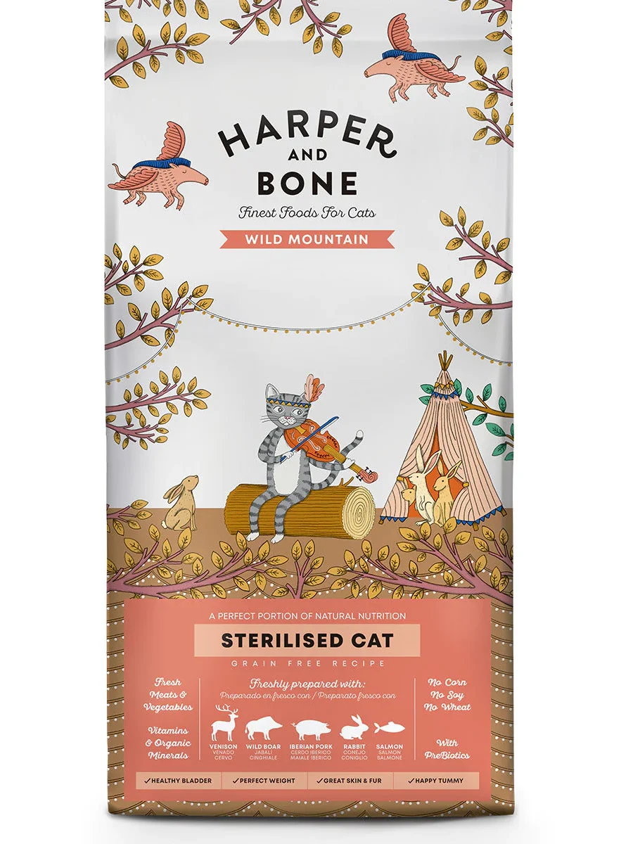 Harper ad Bone Sterilised Cat Wild Mountain Cervo, Cinghiale, Maiale, Coniglio e Salmone 2Kg