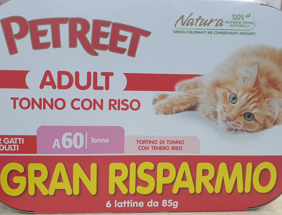 Petreet Gatti Adulti A60 Tonno con Riso 6 lattine da 85 Gr