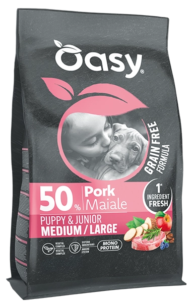 Oasy Dry Dog GF Puppy M/L Maiale 10 Kg